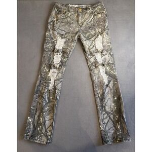 Argonaut Nation Mens Distressed Camo Jeans Grey Silver Tree Print 38x34 Slim Fit